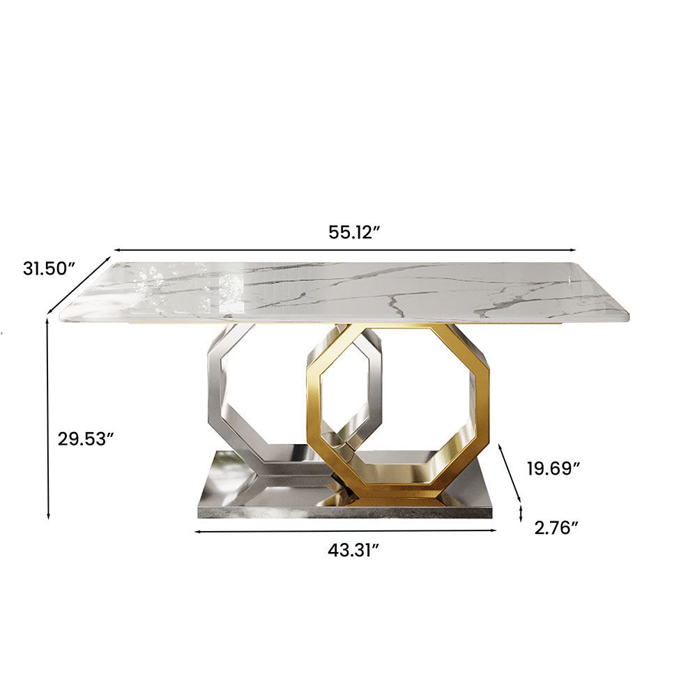 Jenpeg White Faux Marble Dining Table With Gold Legs White