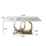 Jenpeg White Faux Marble Dining Table With Gold Legs White