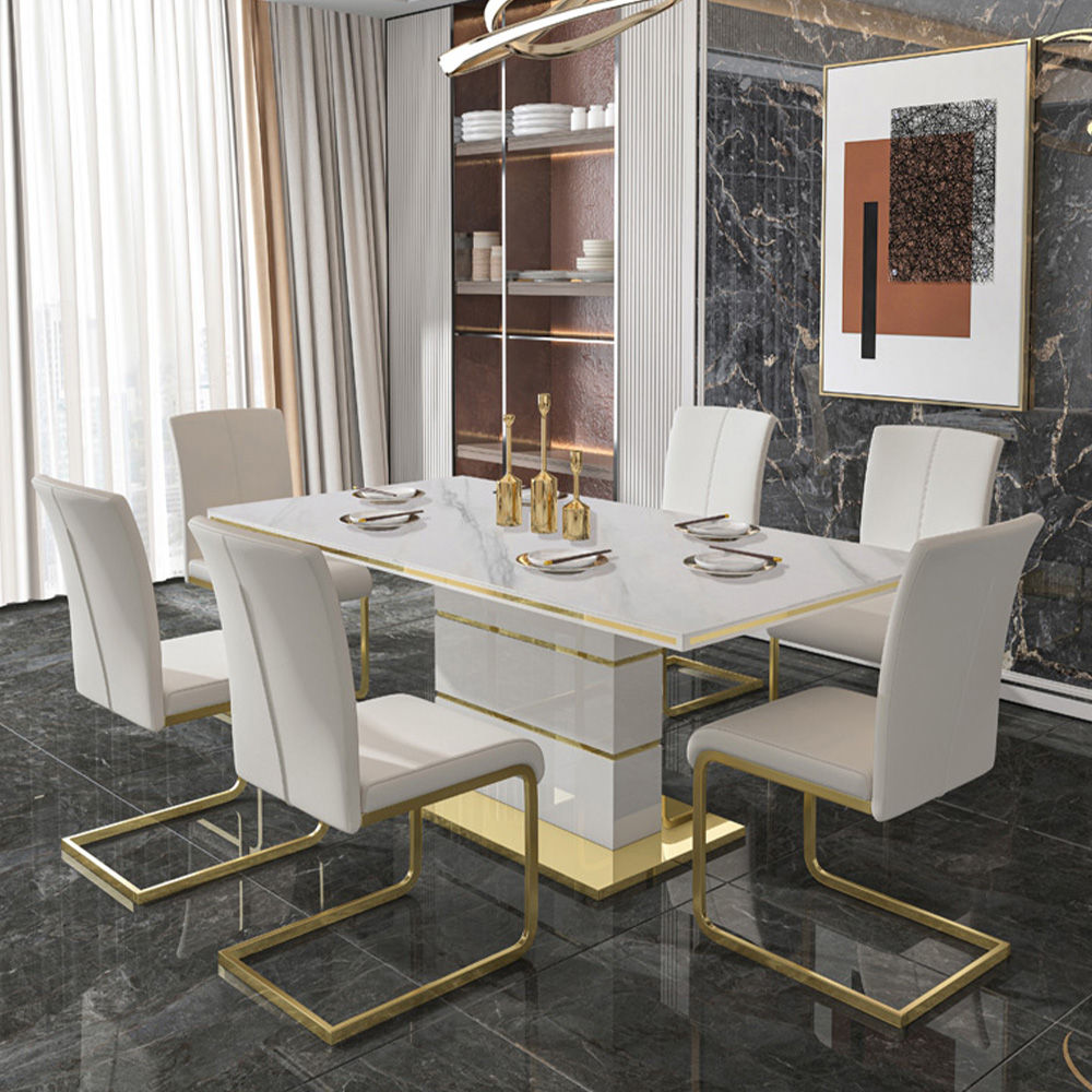 Modern Luxury Dining Table | Sintered Stone | Gold Legs | For Your Home White