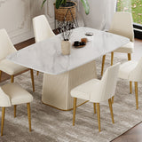 Modern White Rectangular Sintered Stone Pedestal Table | Free Shipping White
