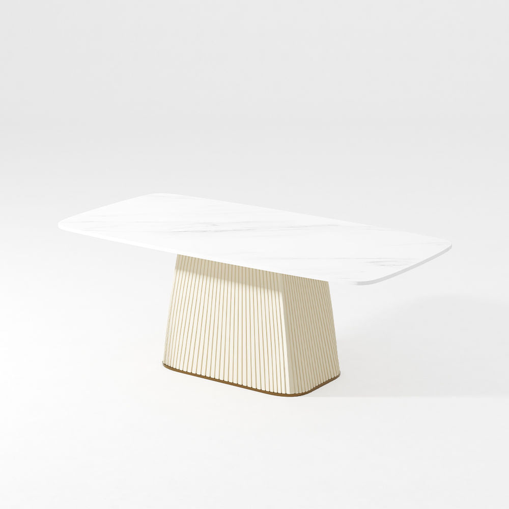 Modern White Rectangular Sintered Stone Pedestal Table | Free Shipping White
