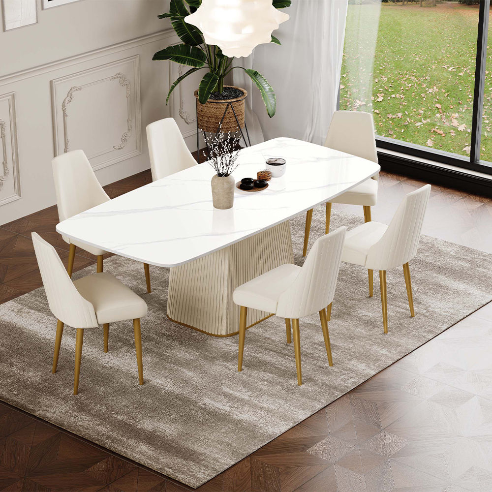 Modern White Rectangular Sintered Stone Pedestal Table | Free Shipping White