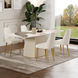 Modern White Rectangular Sintered Stone Pedestal Table | Free Shipping Gold
