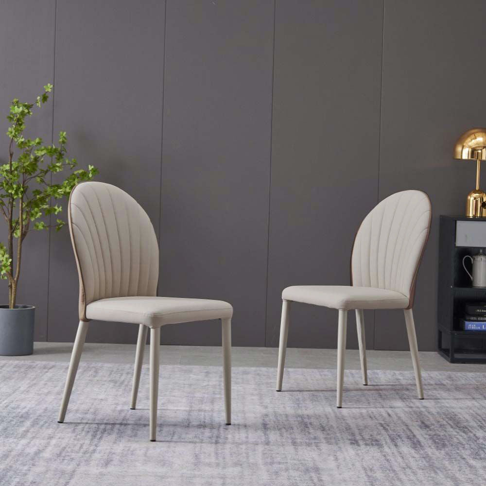 Buy Modern Beige Pu Leather Dining Chairs | Free Shipping | Set Of 2 Beige