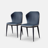 Modern Leather Side Chair With Carbon Steel Legs Navy Blue