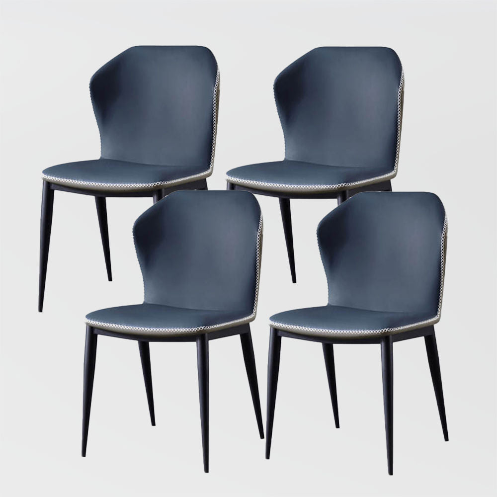 Modern Leather Side Chair With Carbon Steel Legs Navy Blue