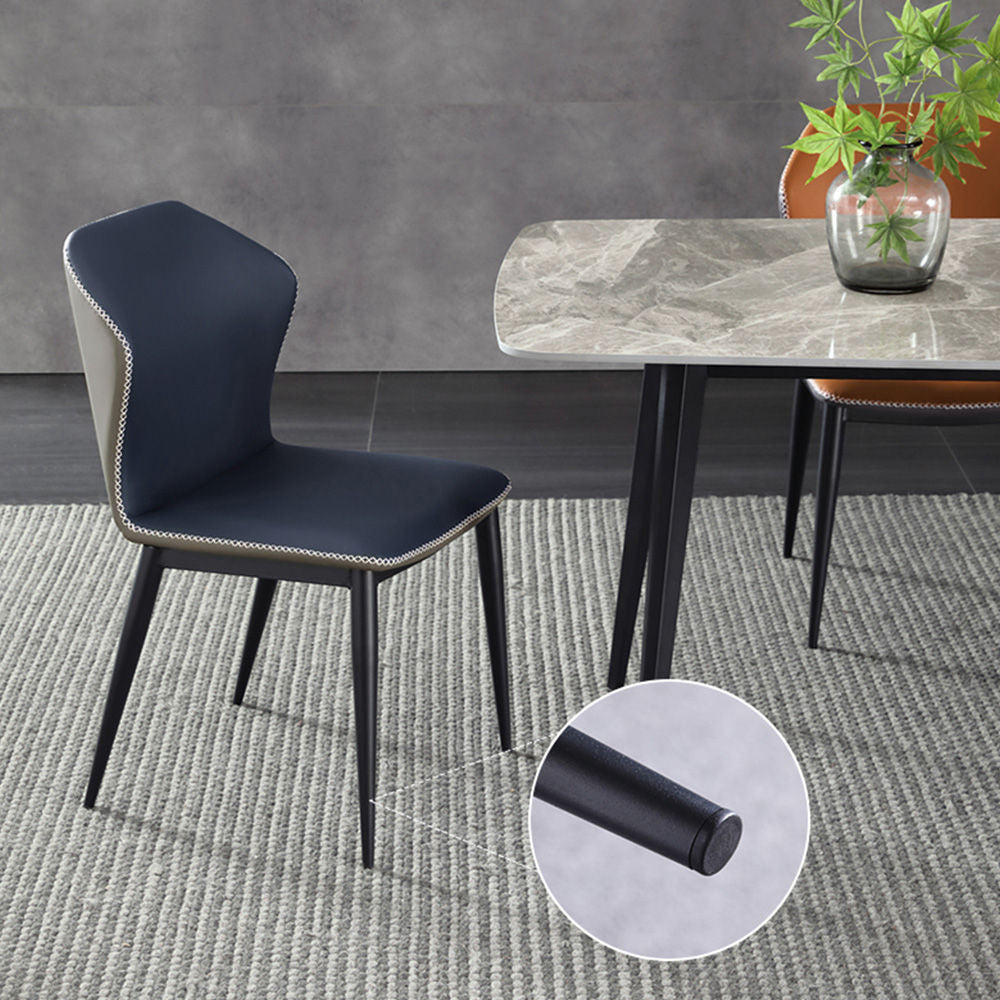 Modern Leather Side Chair With Carbon Steel Legs Navy Blue