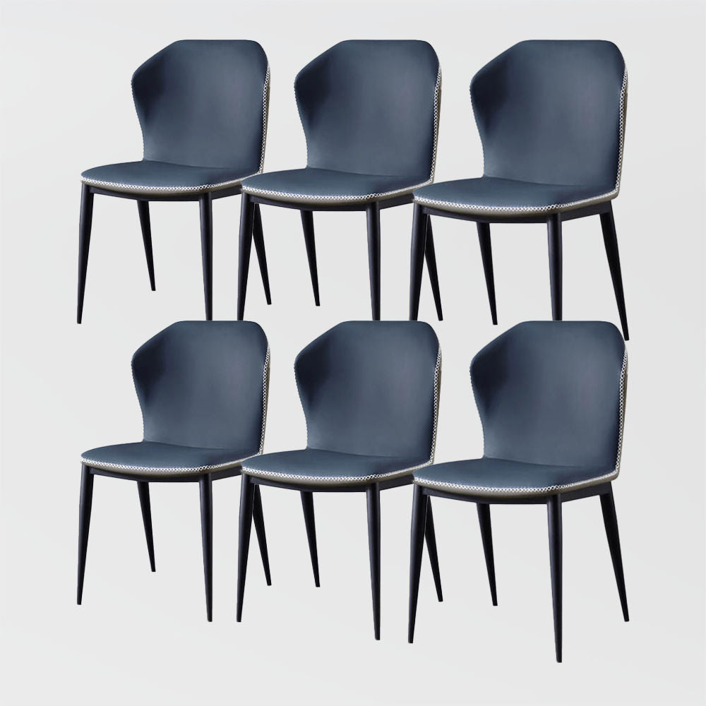 Modern Leather Side Chair With Carbon Steel Legs Navy Blue