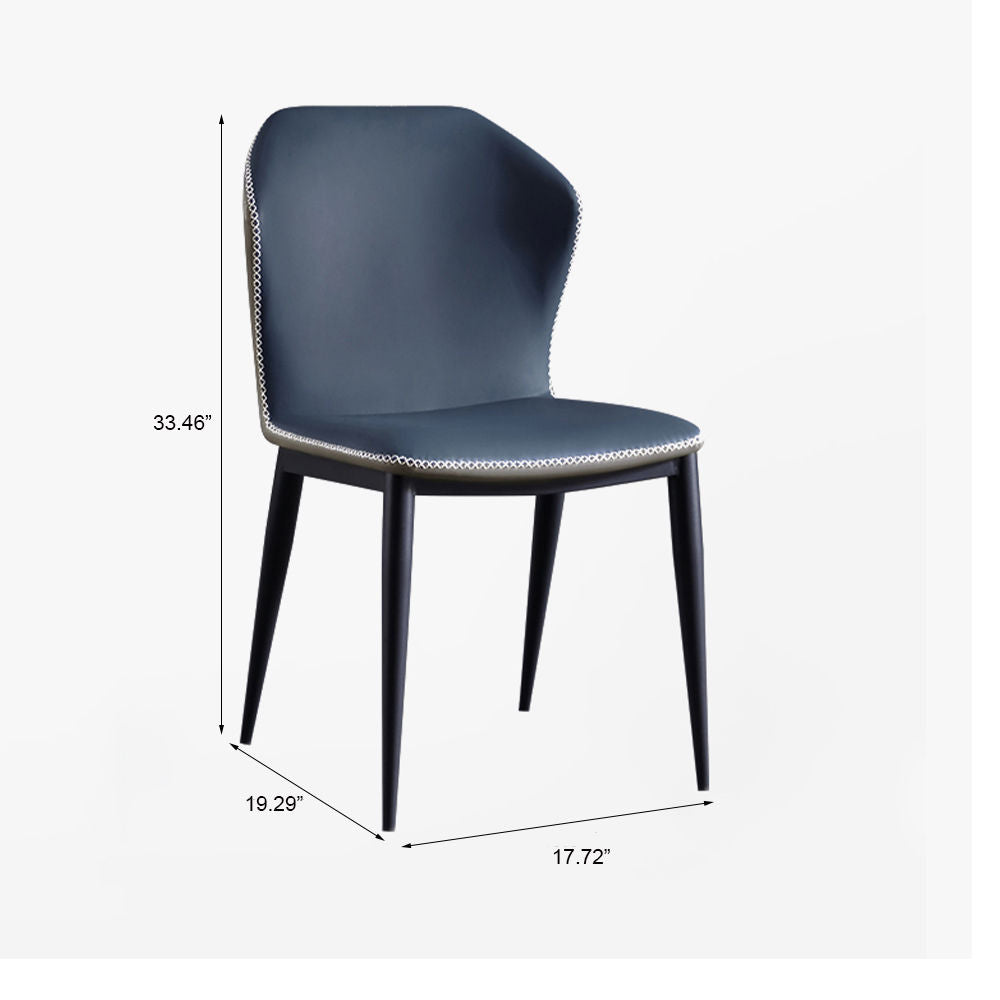 Modern Leather Side Chair With Carbon Steel Legs Navy Blue