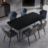 Modern Leather Side Chair With Carbon Steel Legs Navy Blue