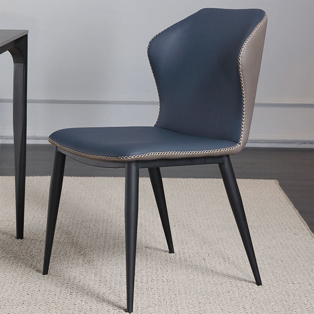 Modern Leather Side Chair With Carbon Steel Legs Navy Blue