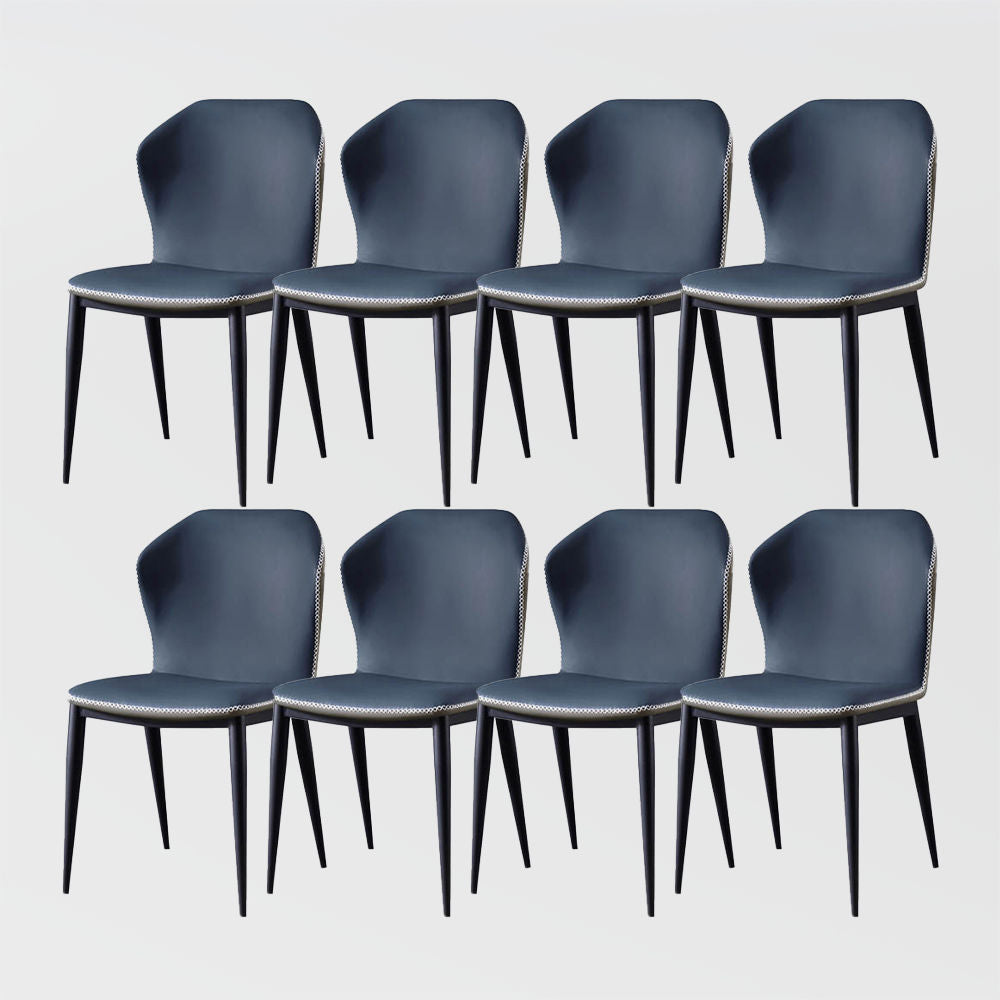 Modern Leather Side Chair With Carbon Steel Legs Navy Blue