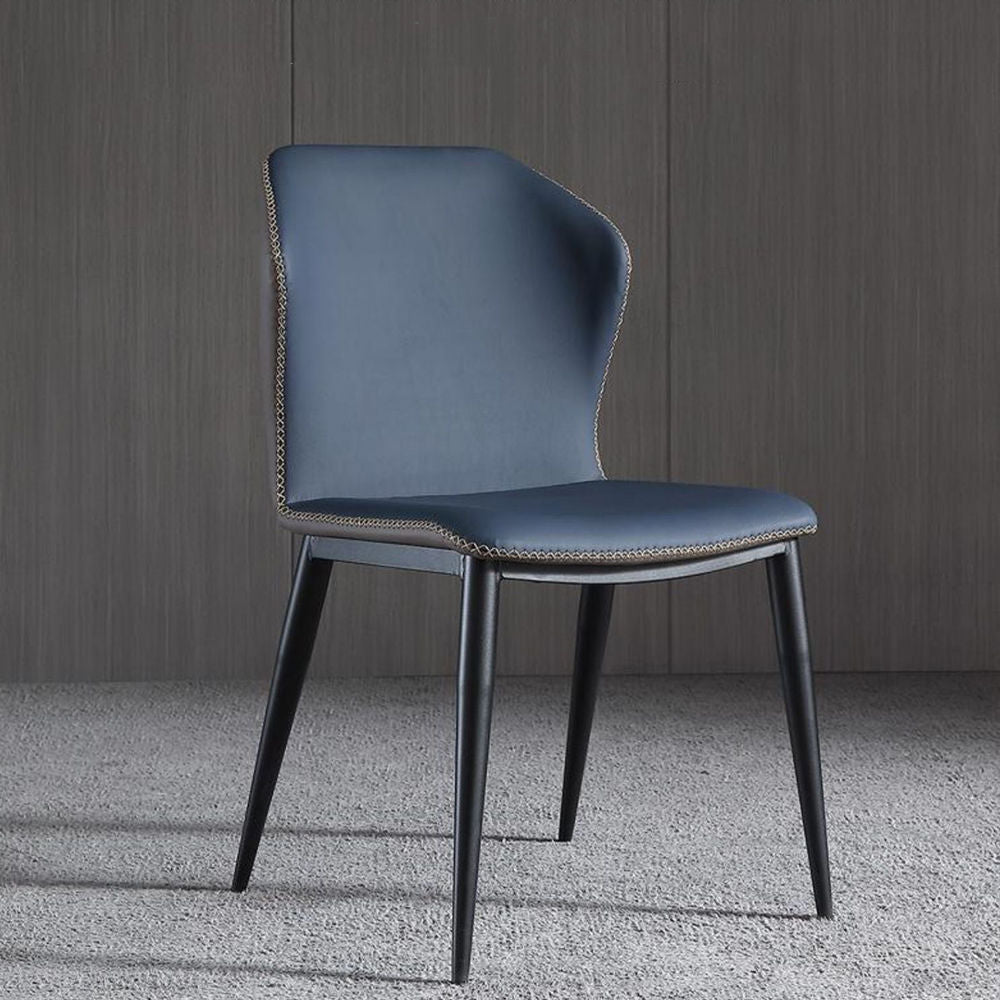 Modern Leather Side Chair With Carbon Steel Legs Navy Blue