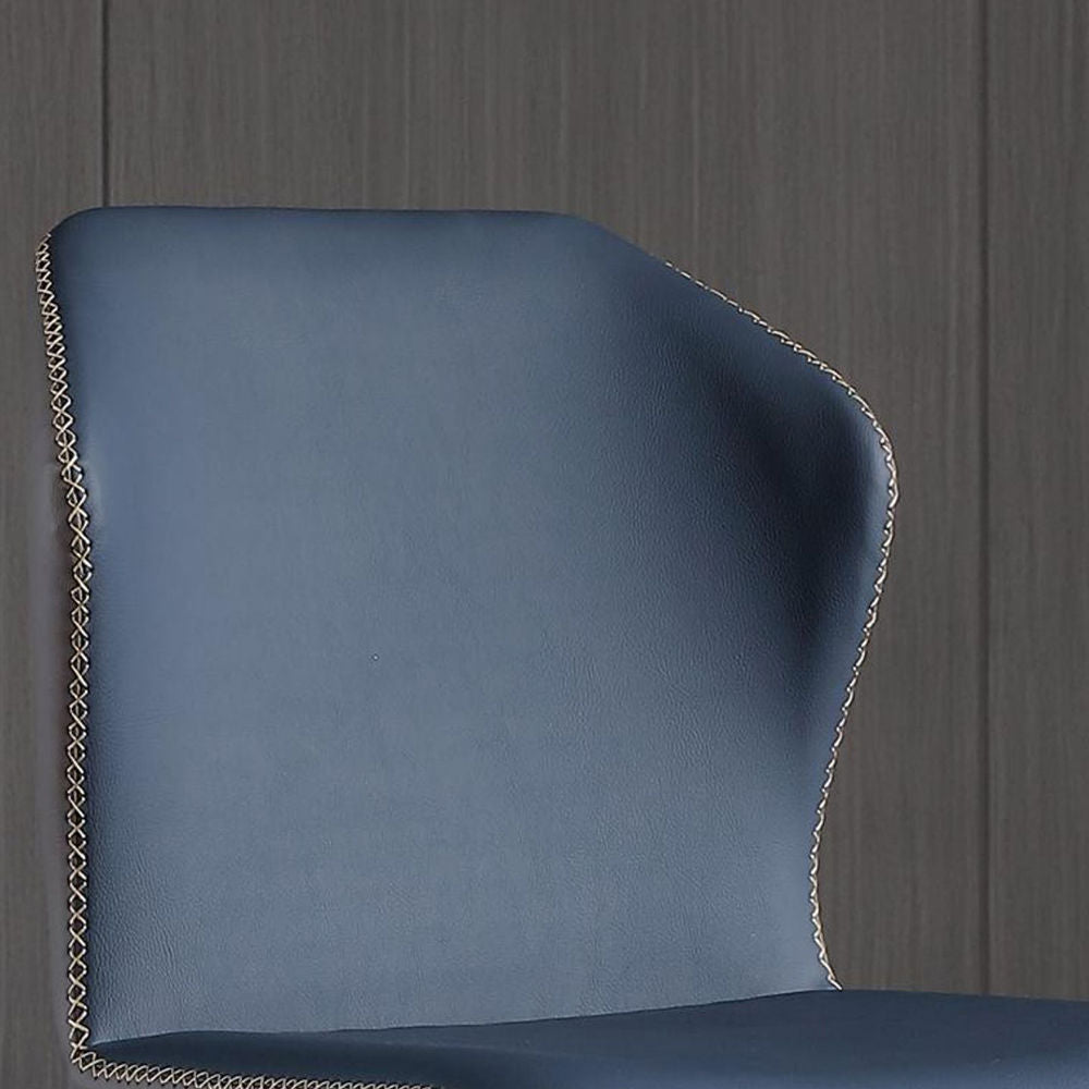 Modern Leather Side Chair With Carbon Steel Legs Navy Blue