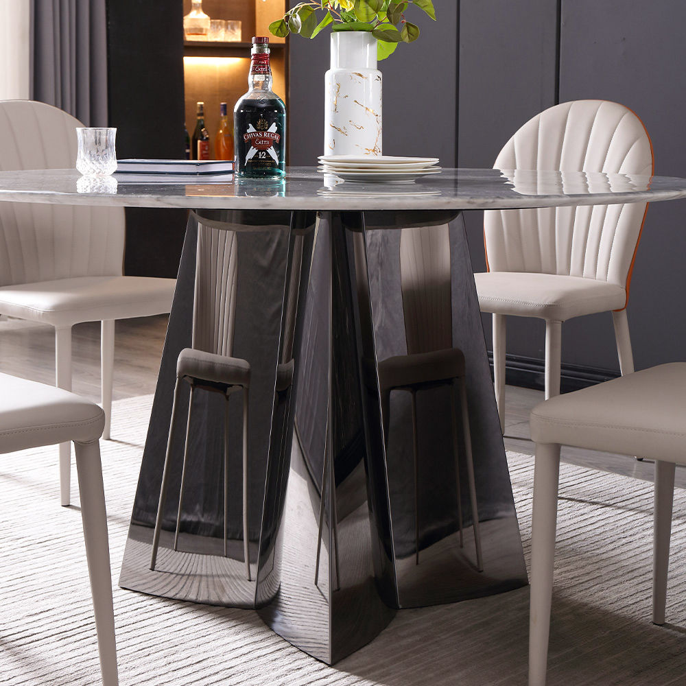 Modern Luxe Marble Round Dining Table | Free Shipping Gray