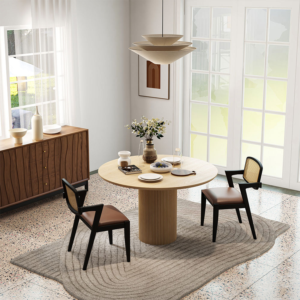 Modern Minimalist Round Dining Table Wood color