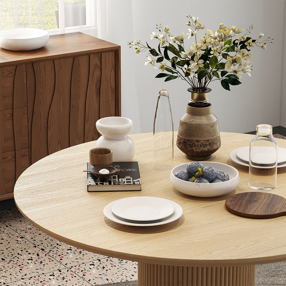 Modern Minimalist Round Dining Table Wood color