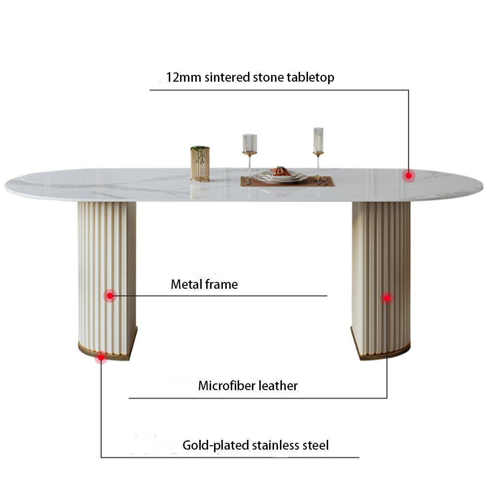 Modern Double Pedestal Dining Table With Oval Top White