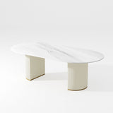 Modern Double Pedestal Dining Table With Oval Top White