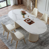 Modern Double Pedestal Dining Table With Oval Top White