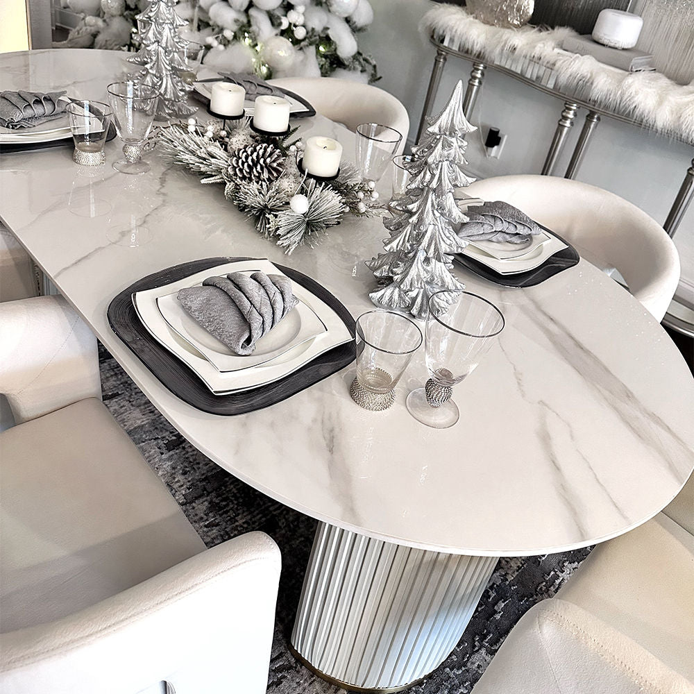 Modern Double Pedestal Dining Table With Oval Top White