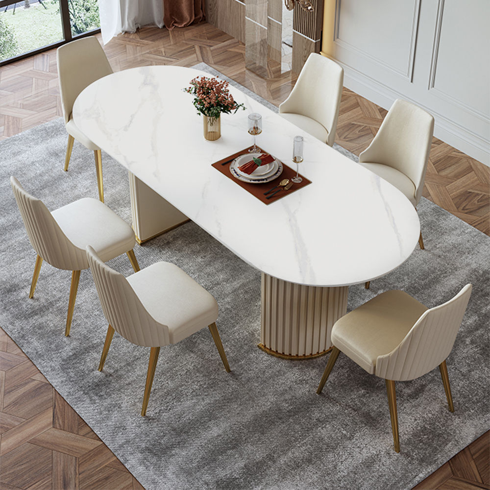 Modern Double Pedestal Dining Table With Oval Top White