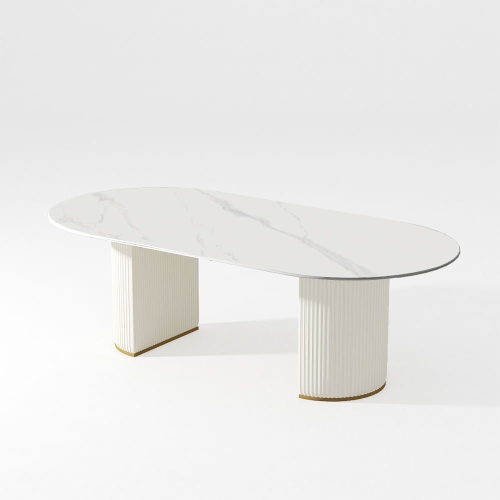 Modern Double Pedestal Dining Table With Oval Top White