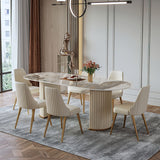 Modern Double Pedestal Dining Table With Oval Top White&Gold