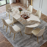 Modern Double Pedestal Dining Table With Oval Top White&Gold