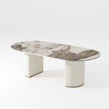 Modern Double Pedestal Dining Table With Oval Top White&Gold