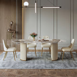 Modern Double Pedestal Dining Table With Oval Top White&Gold