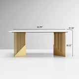 Stunning Modern Dining Table - White Rectangular Sintered Stone With Stainless Steel Base White