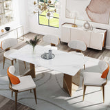 Stunning Modern Dining Table - White Rectangular Sintered Stone With Stainless Steel Base White