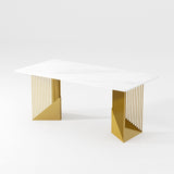 Stunning Modern Dining Table - White Rectangular Sintered Stone With Stainless Steel Base White