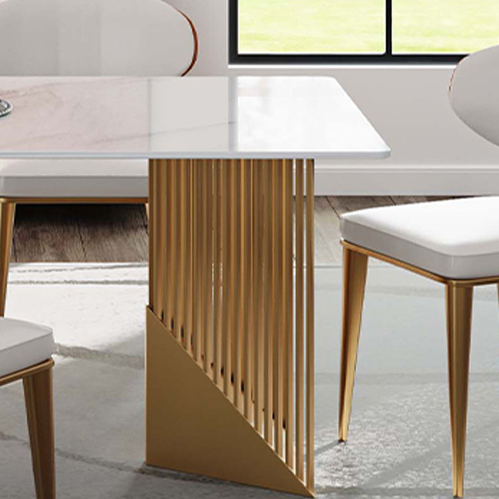 Stunning Modern Dining Table - White Rectangular Sintered Stone With Stainless Steel Base White