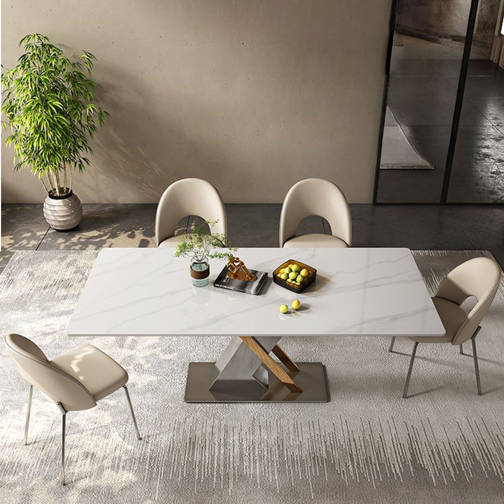 Affordable White Dining Table With Stainless Steel Base White