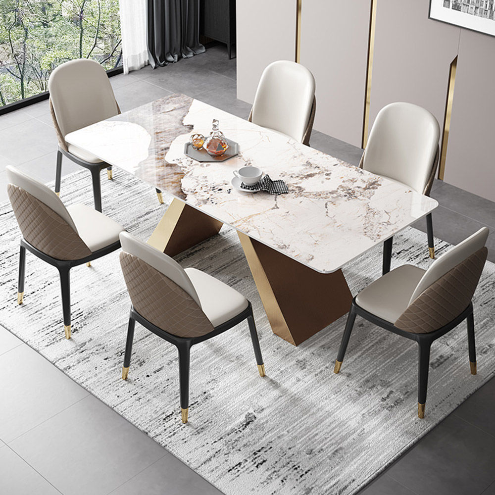 Stylish White Stone Dining Table Withgold Legs | Free Shipping White