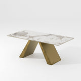 Stylish White Stone Dining Table Withgold Legs | Free Shipping White