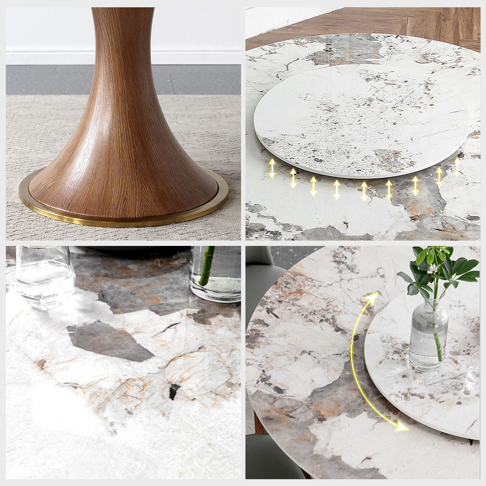 Modern Round Dining Table | Sintered Stone | Quality Wood | Free Shipping Wood color