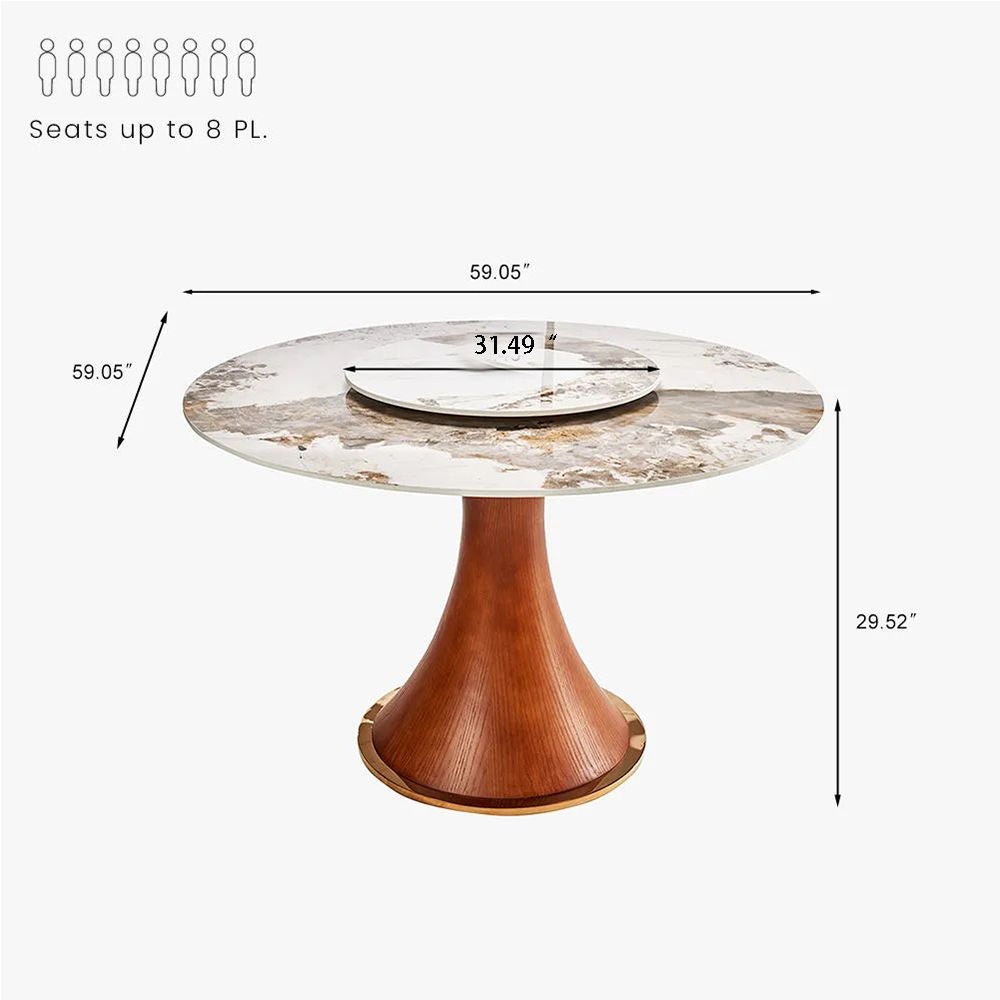 Modern Round Dining Table | Sintered Stone | Quality Wood | Free Shipping Wood color