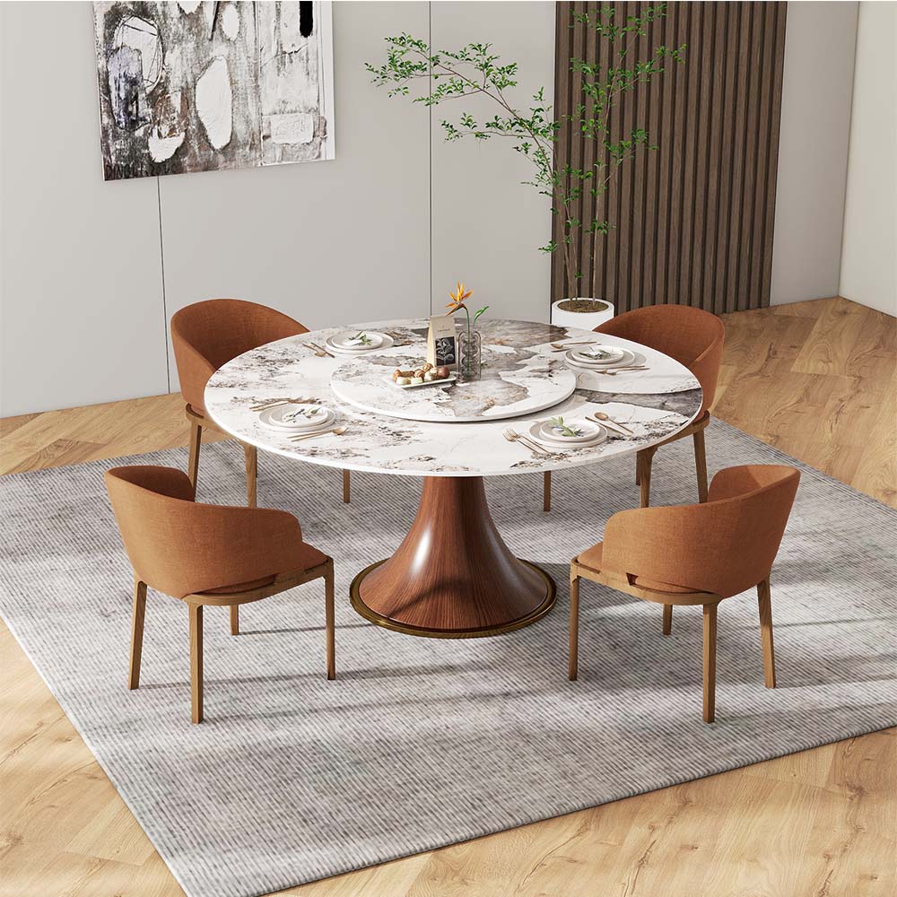 Modern Round Dining Table | Sintered Stone | Quality Wood | Free Shipping Wood color