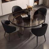 Modern Round Glass Dining Table For 4-6 Black