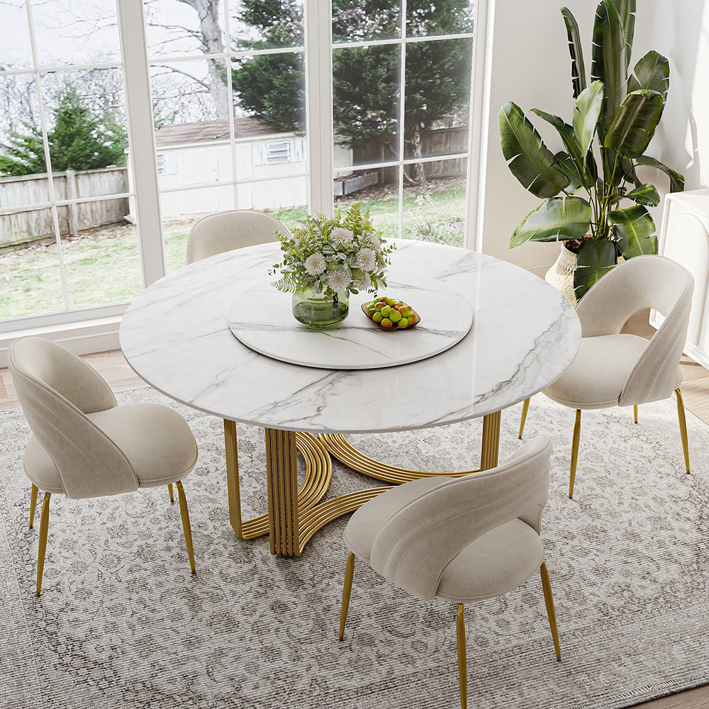 Sintered Stone Round Dining Table With Three Legs White