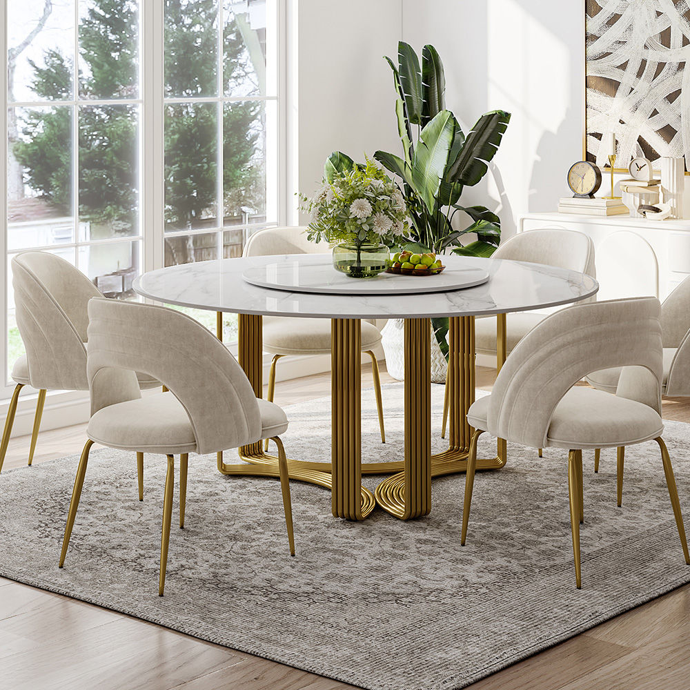 Sintered Stone Round Dining Table With Three Legs White