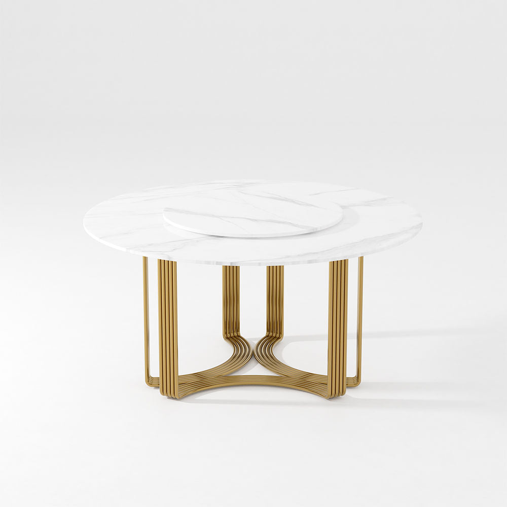 Sintered Stone Round Dining Table With Three Legs White