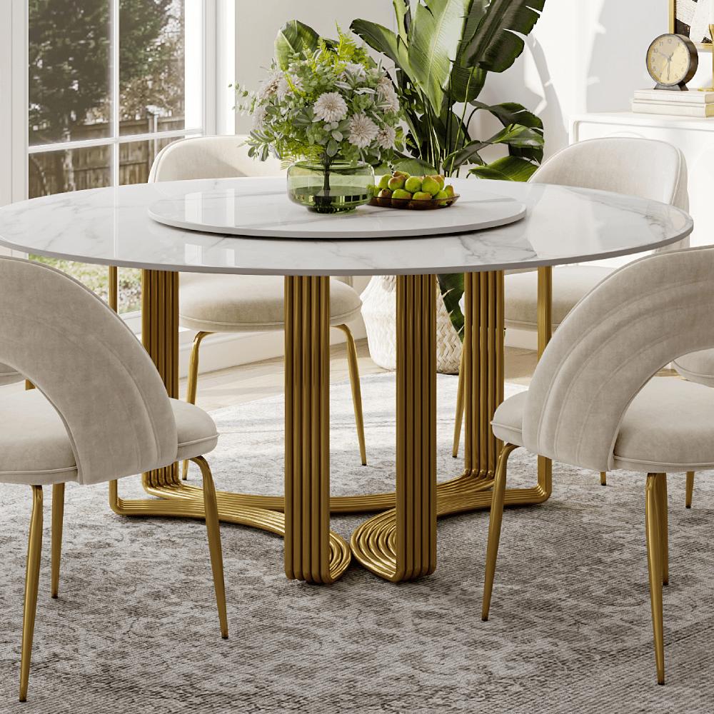 Sintered Stone Round Dining Table With Three Legs White