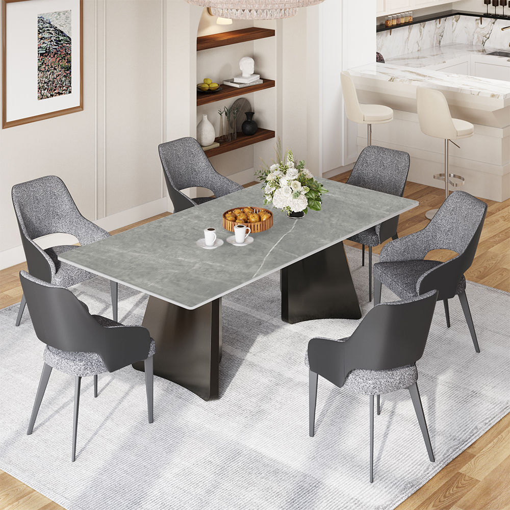 White Rectangular Pedestal Dining Table Dark Gray