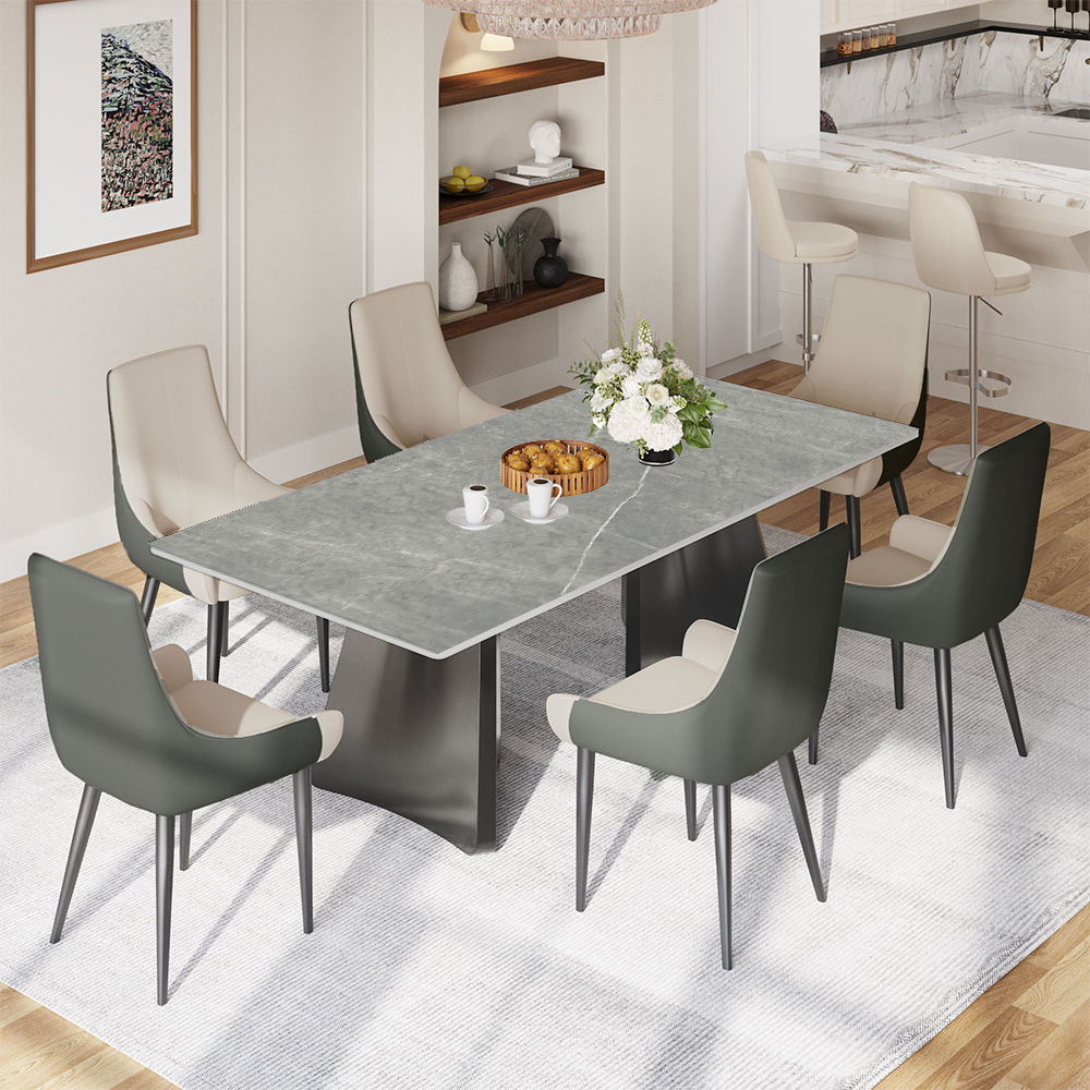 White Rectangular Pedestal Dining Table Dark Gray