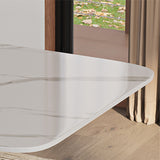 Modern White Dining Table- Rectangular Tabletop & V-Shape Base White