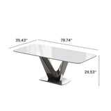 Modern White Dining Table- Rectangular Tabletop & V-Shape Base White